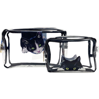 소녀를 위한 가벼운 Cat 인쇄 PVC 화장용 가방